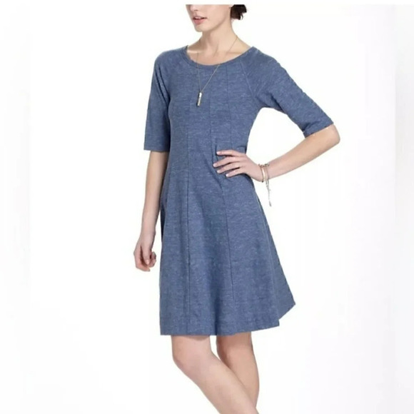 GANNI Winter Jersey Threaded Trails Swing Dress Women XS Above Knee Cotton Blue - Picture 1 of 11